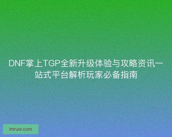 DNF掌上TGP全新升级体验与攻略资讯一站式平台解析玩家必备指南